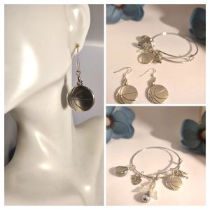 Silver Basketball Jewelry Set